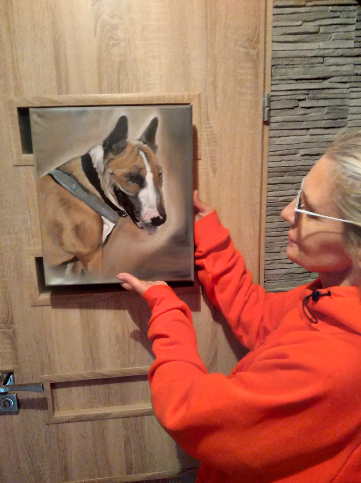 Portret psa ze zdjęcia malowany farbami olejnymi